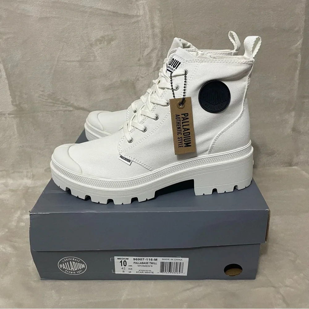 New Palladium Pallabase Twill White Boots Sz 10 Womens Y2K Chunky‎ Sole - Picture 3 of 13